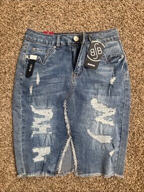 Boom Boom Jeans Distressed Blue Denim Midi Skirt